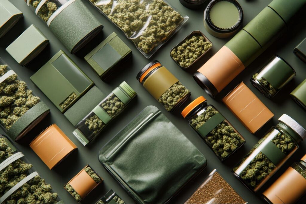 Various types of cannabis packaging and storage
