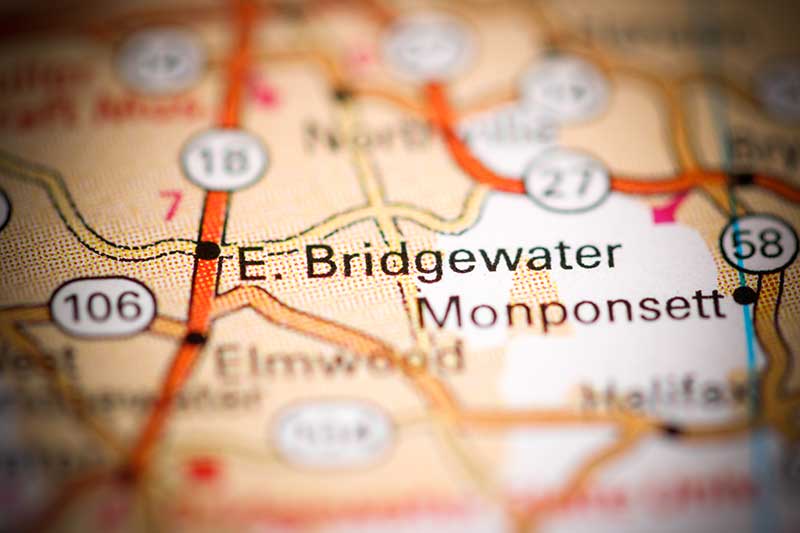 Map of East Bridgewater, illustrating this section about marijuana delivery in East Bridgewater